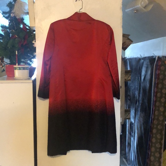 St. John red satin black wool accents midi dress and overcoat EUC size 8 - Picture 7 of 12